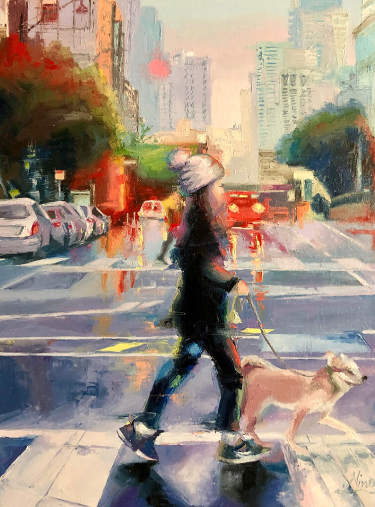 Down Town Walk NIna Fabunmi oil on canvas 18x24 Inches 2024